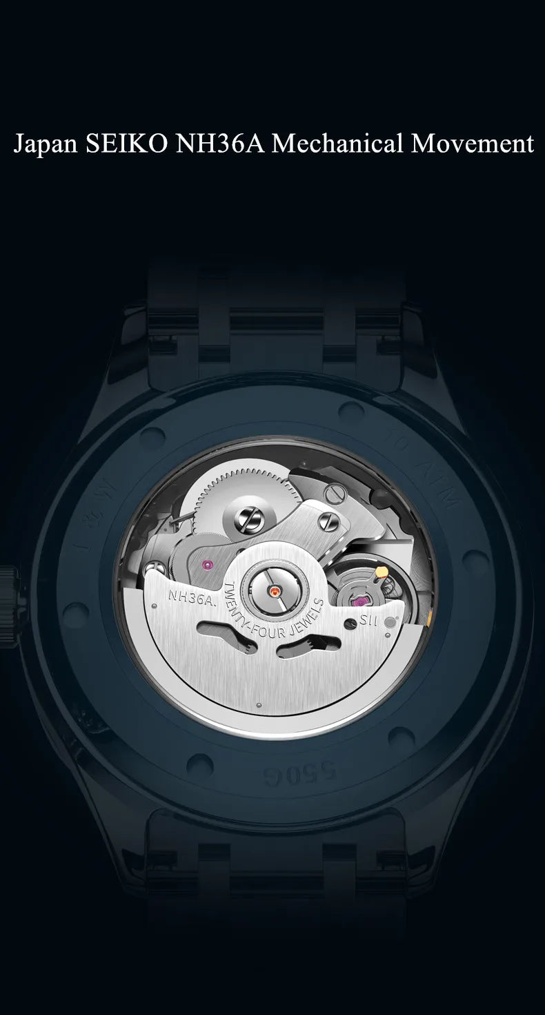 Reloj CARNIVAL para hombre de tungsteno, reloj mecánico de lujo con movimiento automático NH36, reloj de pulsera impermeable para hombre