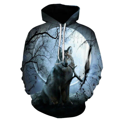 Cool Space Galaxy Wolf Hoodie – Herren-Hoodie mit leuchtendem Wolf, modischer Pullover für Frühling und Herbst