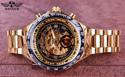 Men’s Automatic Skeleton Luxury Mechanical Watch Sport Bezel