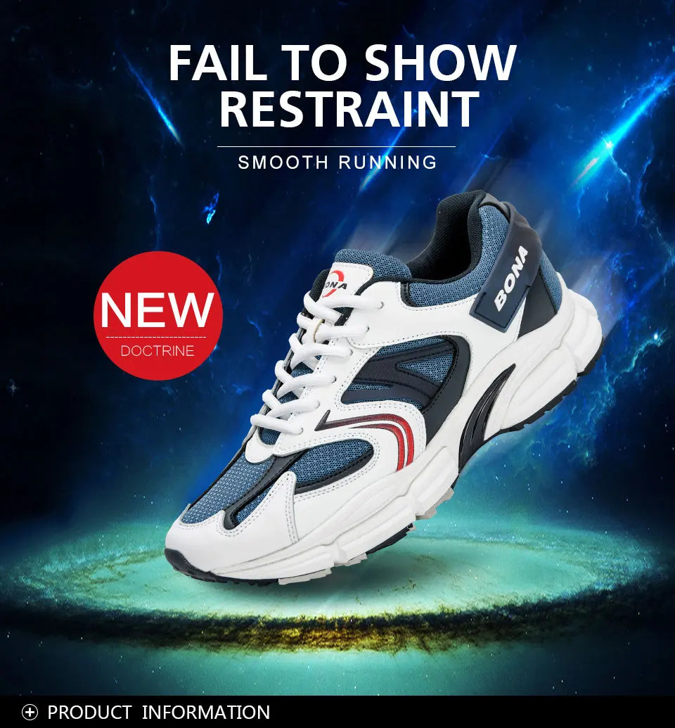 BONA New Designers Action Leather Mesh Men Running Shoes Sneakers Trainers Lightweight Antiskid Outdoor Walking Shoes Man