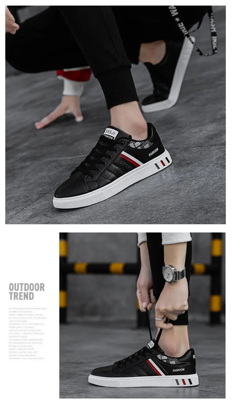 Men's Casual Sneakers Skateboarding Shoes PU Flats Shoes Students Outdoor Sneakers Street Shoes Lace Walking Shoes Plus Size 48