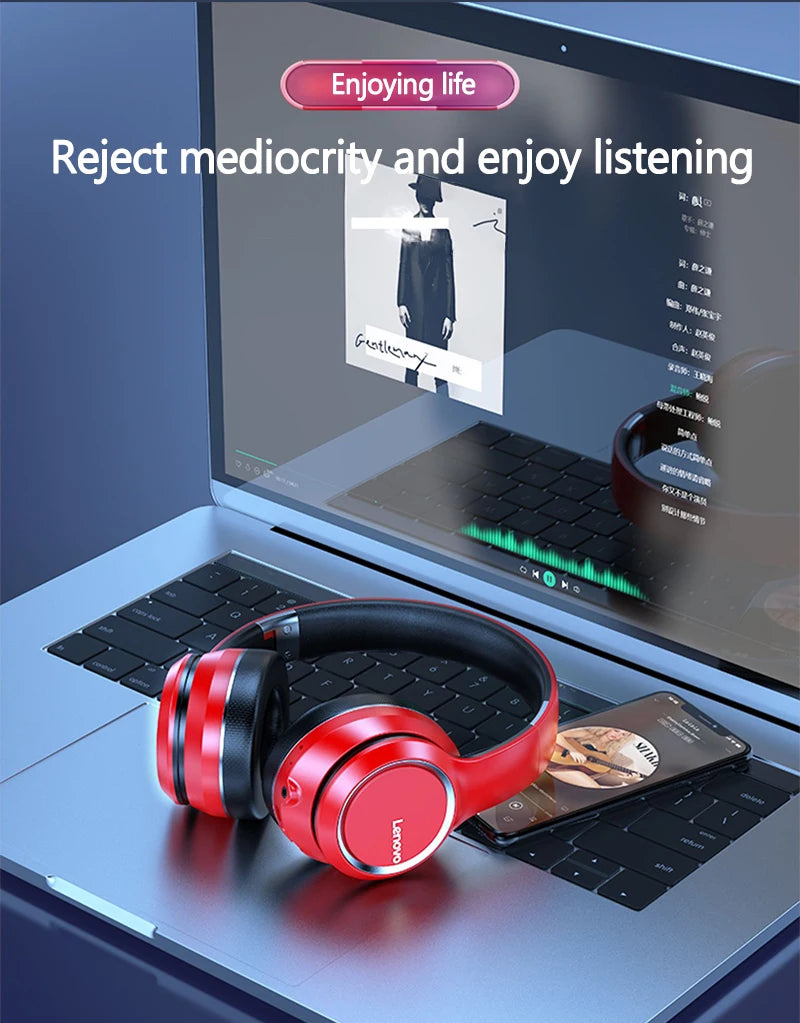 Lenovo HD200 Bluetooth Wireless Headphones – Noise Cancelling Over-Ear Gaming Headset with HiFi Stereo Sound & Microphone