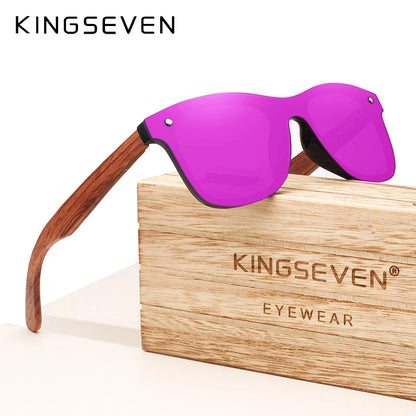 KINGSEVEN Polarized UV400 Vintage Sunglasses For Men Brand Wooden Flat Lens Square Frame Women Eye Protection Oculos Eyewear