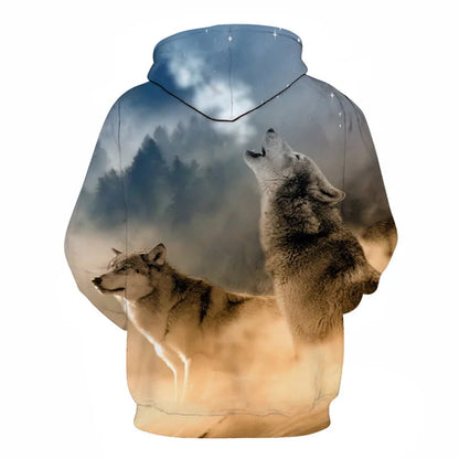 Cool Space Galaxy Wolf Hoodie – Herren-Hoodie mit leuchtendem Wolf, modischer Pullover für Frühling und Herbst