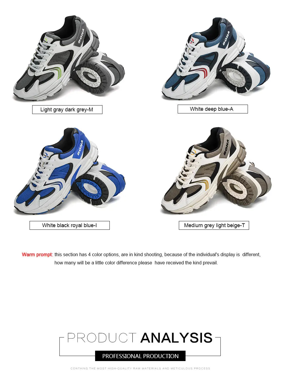 BONA New Designers Action Leather Mesh Men Running Shoes Sneakers Trainers Lightweight Antiskid Outdoor Walking Shoes Man