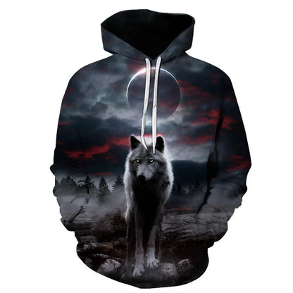 Cool Space Galaxy Wolf Hoodie – Herren-Hoodie mit leuchtendem Wolf, modischer Pullover für Frühling und Herbst