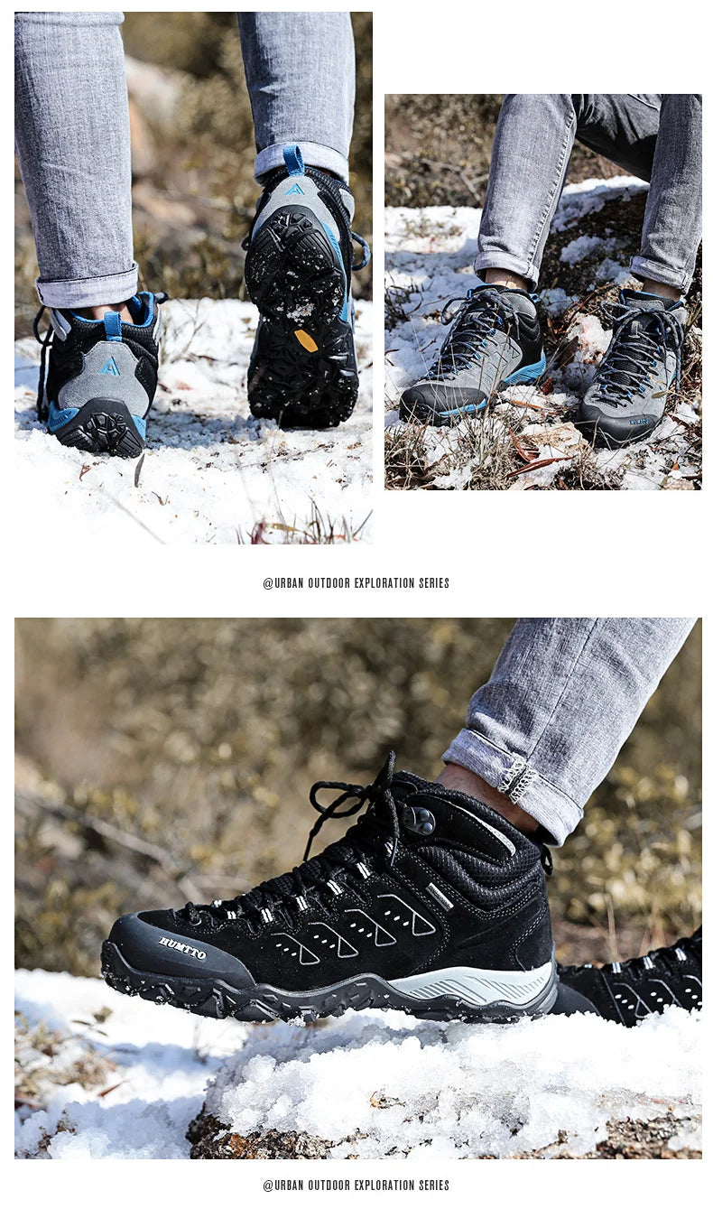 HUMTTO Nouvelles chaussures de randonnée pour homme : baskets d'extérieur imperméables pour homme et femme, en cuir, pour la marche, l'escalade, le trekking et le sport ; bottes pour homme et femme