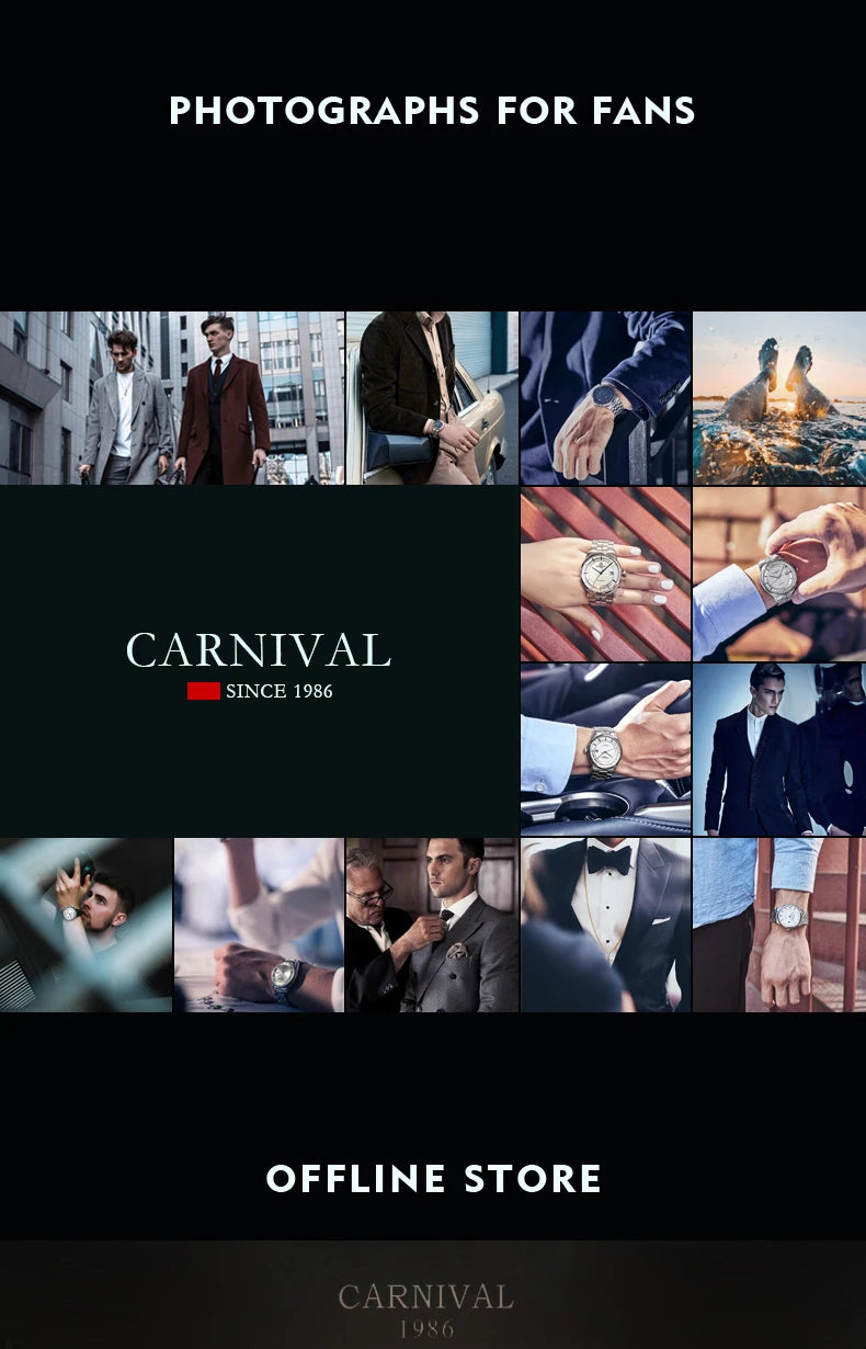 Carnival High-end Series I&W Brand Automatic Mechanical Watches Men Waterproof Watches 316L Steel Sapphire Business Men's Watch
