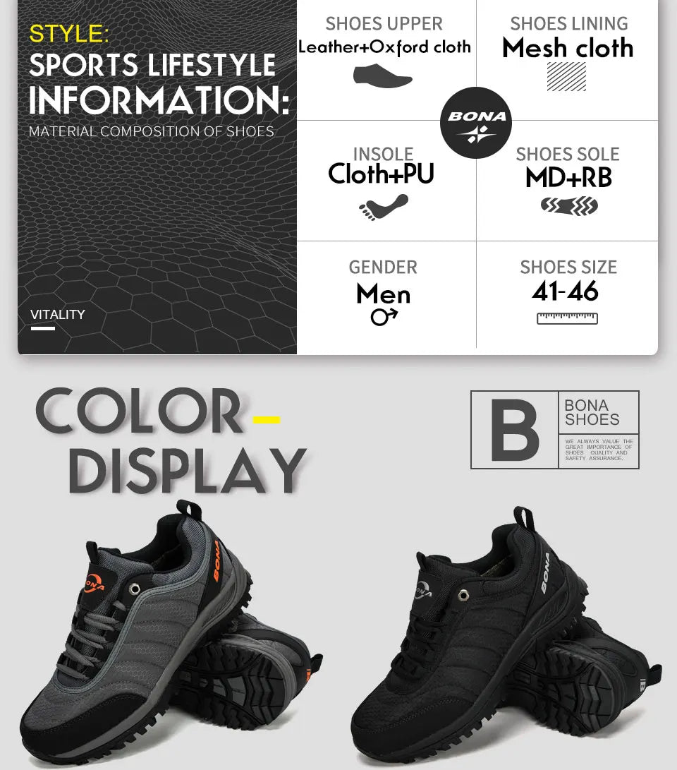 BONA Wanderschuhe Herren Bergsteigerschuhe Outdoor-Sneaker Herrenschuhe Trekking-Sport-Sneaker Herren Bequem
