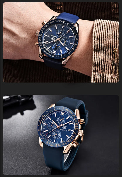 Relojes de lujo para hombre BENYAR: relojes de pulsera de cuarzo con correa de piel, resistentes al agua hasta 30 m, estilo deportivo.
