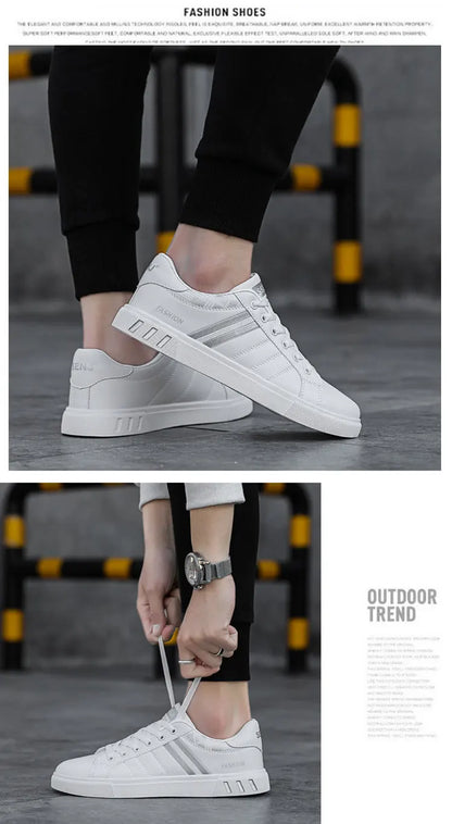 Men's Casual Sneakers Skateboarding Shoes PU Flats Shoes Students Outdoor Sneakers Street Shoes Lace Walking Shoes Plus Size 48