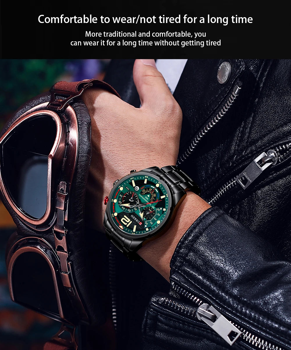 Orologio da uomo CURREN sportivo al quarzo con cronografo, in acciaio inox di lusso con quadrante luminoso