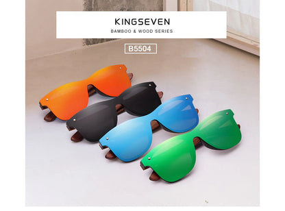 KINGSEVEN Polarized UV400 Vintage Sunglasses For Men Brand Wooden Flat Lens Square Frame Women Eye Protection Oculos Eyewear