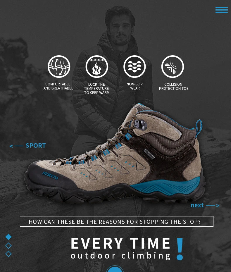 HUMTTO Nouvelles chaussures de randonnée pour homme : baskets d'extérieur imperméables pour homme et femme, en cuir, pour la marche, l'escalade, le trekking et le sport ; bottes pour homme et femme