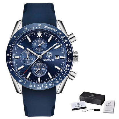 Relojes de lujo para hombre BENYAR: relojes de pulsera de cuarzo con correa de piel, resistentes al agua hasta 30 m, estilo deportivo.