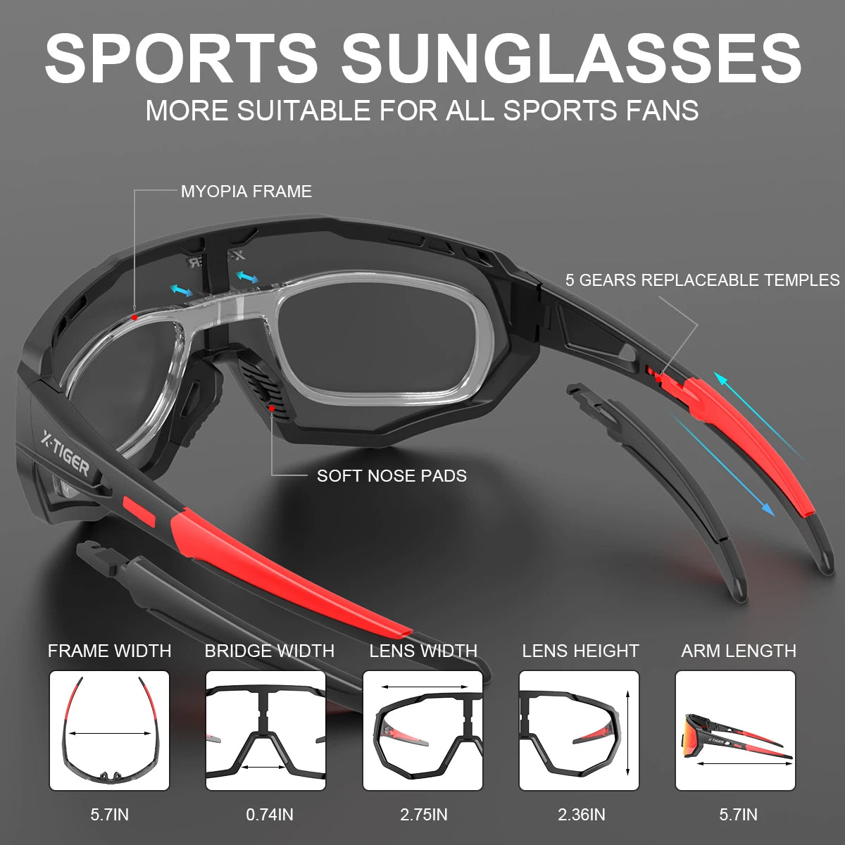 X-TIGER cyklistické brýle, polarizované brýle, cyklistické brýle, sportovní pánské fotochromatické sluneční brýle, brýle pro MTB a silniční kola, 3/5 čoček