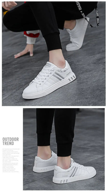 Men's Casual Sneakers Skateboarding Shoes PU Flats Shoes Students Outdoor Sneakers Street Shoes Lace Walking Shoes Plus Size 48