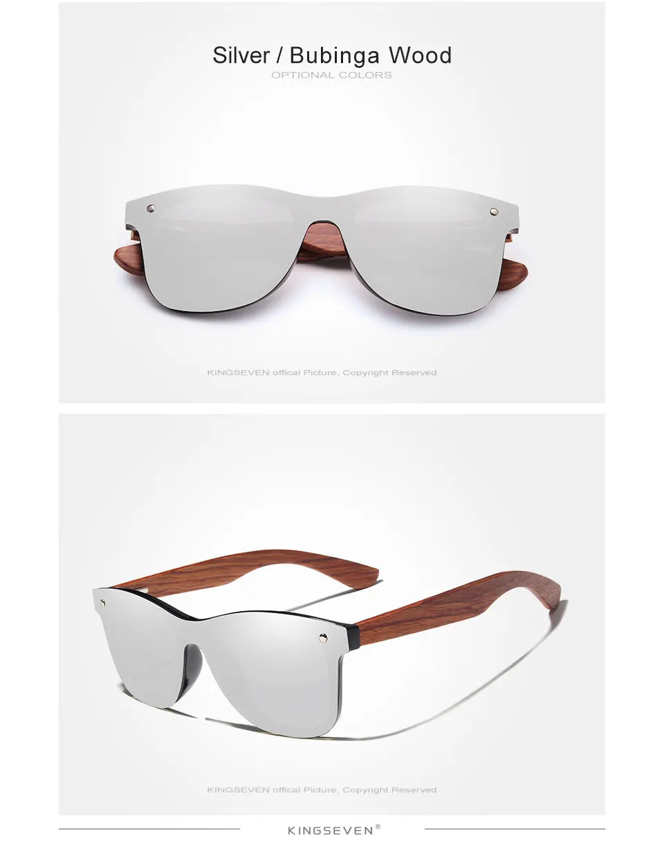 KINGSEVEN Polarized UV400 Vintage Sunglasses For Men Brand Wooden Flat Lens Square Frame Women Eye Protection Oculos Eyewear