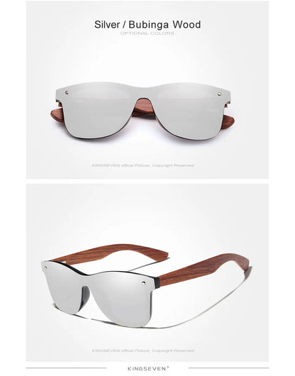 KINGSEVEN Polarized UV400 Vintage Sunglasses For Men Brand Wooden Flat Lens Square Frame Women Eye Protection Oculos Eyewear
