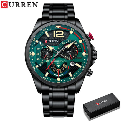 Orologio da uomo CURREN sportivo al quarzo con cronografo, in acciaio inox di lusso con quadrante luminoso