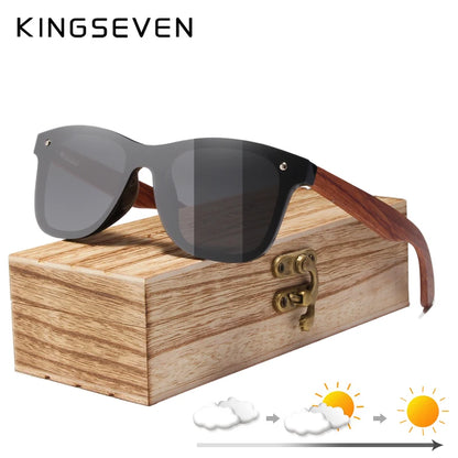 KINGSEVEN Polarized UV400 Vintage Sunglasses For Men Brand Wooden Flat Lens Square Frame Women Eye Protection Oculos Eyewear