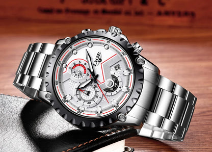 Orologio da uomo LIGE – Orologio al quarzo di tendenza, marchio di lusso, interamente in acciaio, stile professionale, impermeabile e sportivo – Fornito con scatola