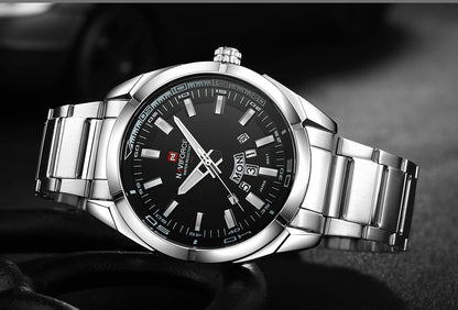 Montre pour homme NAVIFORCE, entièrement en acier, étanche, style décontracté, mouvement à quartz avec affichage de la date – Montre-bracelet de luxe pour homme, d'une marque de premier plan.