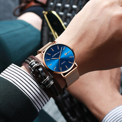 reloj hombre CRRJU Top Brand Luxury Blue Waterproof Watches Slim Stylish Date Casual Quartz Watch Men Sports Mesh Strap Clock