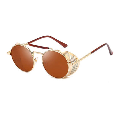 New Steampunk Retro Round Metal Sunglasses Men Women Brand Designer Glasses Metal Shields Shades Oculos De Sol UV400 Eyewear