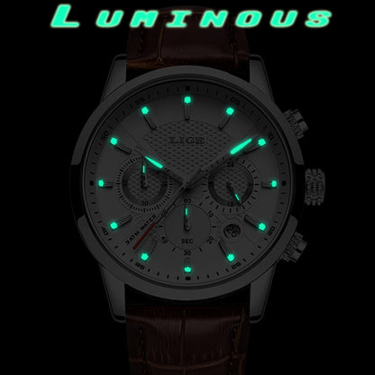 2025 New Mens Watches LIGE Top Brand Luxury Leather Casual Quartz Watch Men's Sport Waterproof Clock Watch Relogio Masculino+Box