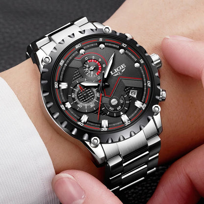 Orologio da uomo LIGE – Orologio al quarzo di tendenza, marchio di lusso, interamente in acciaio, stile professionale, impermeabile e sportivo – Fornito con scatola