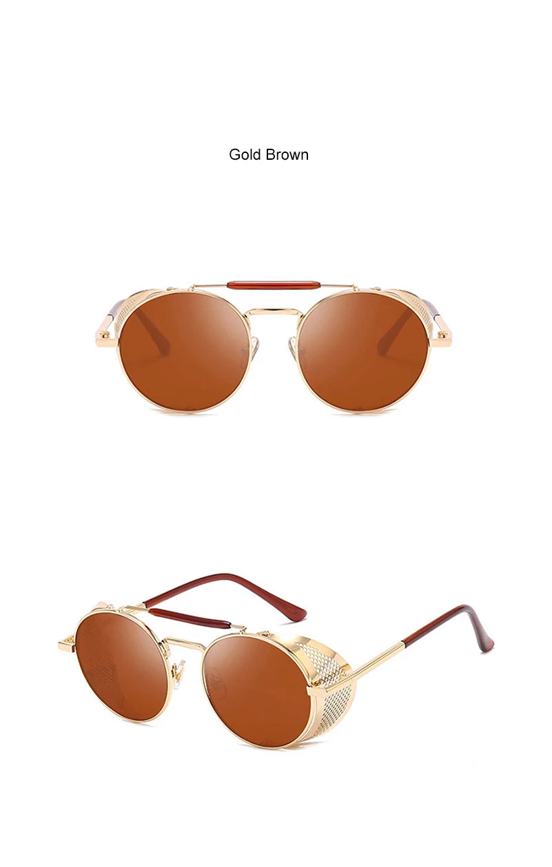 New Steampunk Retro Round Metal Sunglasses Men Women Brand Designer Glasses Metal Shields Shades Oculos De Sol UV400 Eyewear
