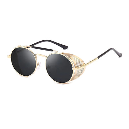 New Steampunk Retro Round Metal Sunglasses Men Women Brand Designer Glasses Metal Shields Shades Oculos De Sol UV400 Eyewear