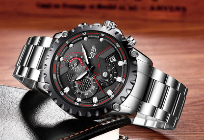 Orologio da uomo LIGE – Orologio al quarzo di tendenza, marchio di lusso, interamente in acciaio, stile professionale, impermeabile e sportivo – Fornito con scatola