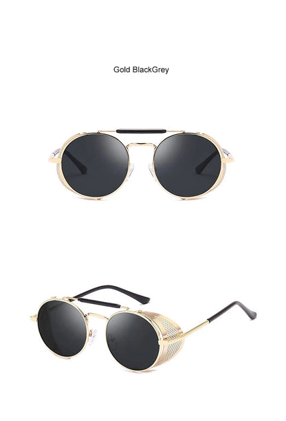 New Steampunk Retro Round Metal Sunglasses Men Women Brand Designer Glasses Metal Shields Shades Oculos De Sol UV400 Eyewear