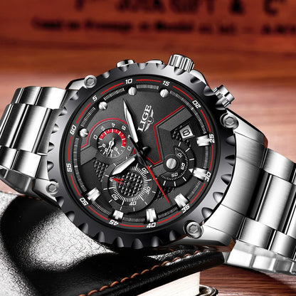 Orologio da uomo LIGE – Orologio al quarzo di tendenza, marchio di lusso, interamente in acciaio, stile professionale, impermeabile e sportivo – Fornito con scatola