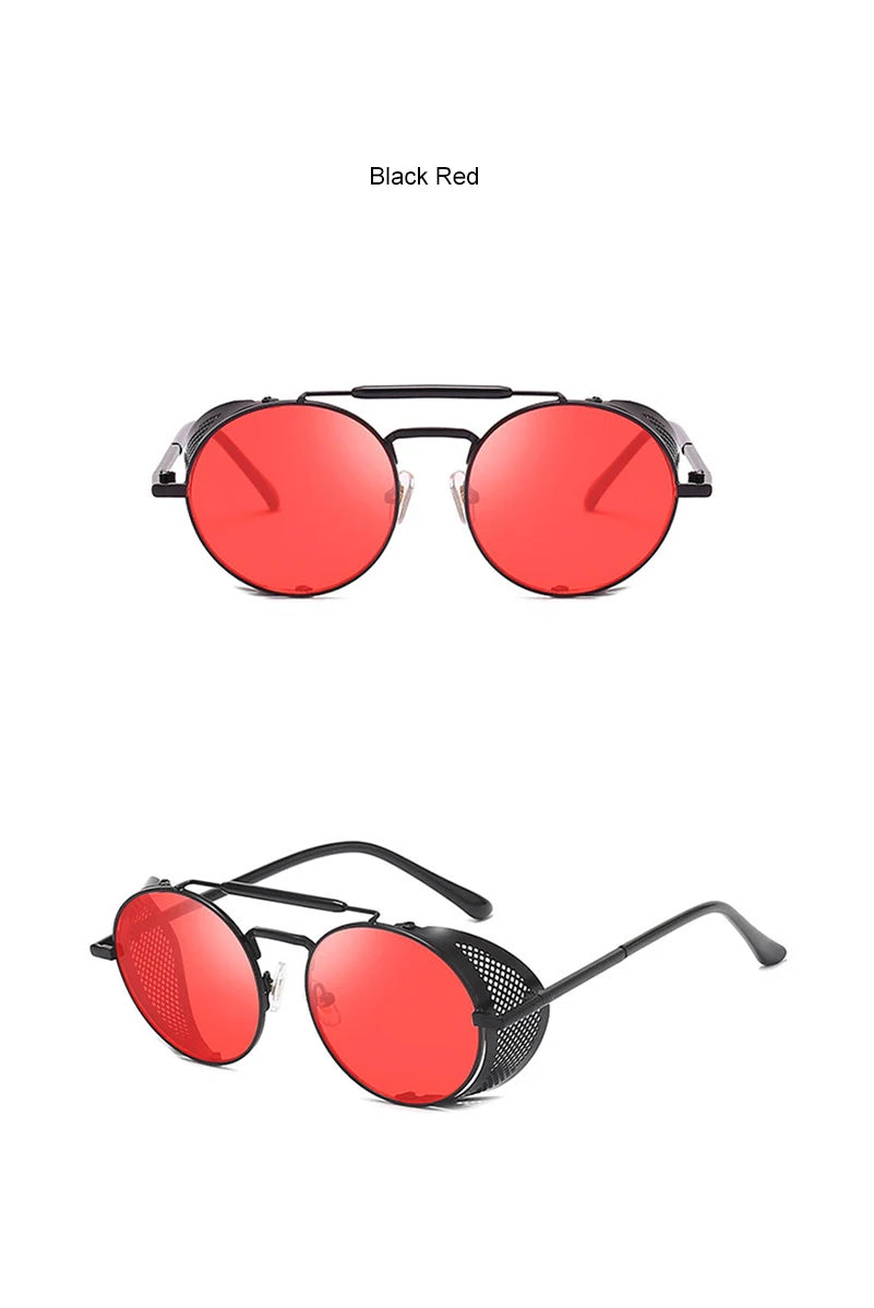 New Steampunk Retro Round Metal Sunglasses Men Women Brand Designer Glasses Metal Shields Shades Oculos De Sol UV400 Eyewear