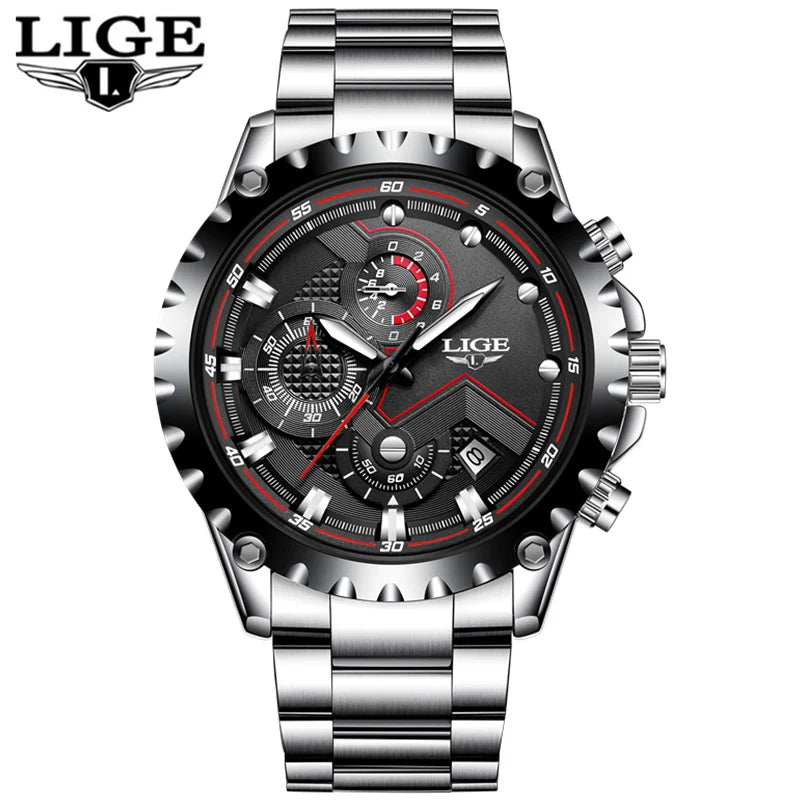 Orologio da uomo LIGE – Orologio al quarzo di tendenza, marchio di lusso, interamente in acciaio, stile professionale, impermeabile e sportivo – Fornito con scatola