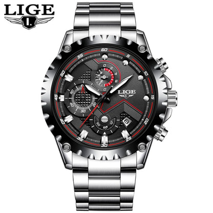 Orologio da uomo LIGE – Orologio al quarzo di tendenza, marchio di lusso, interamente in acciaio, stile professionale, impermeabile e sportivo – Fornito con scatola