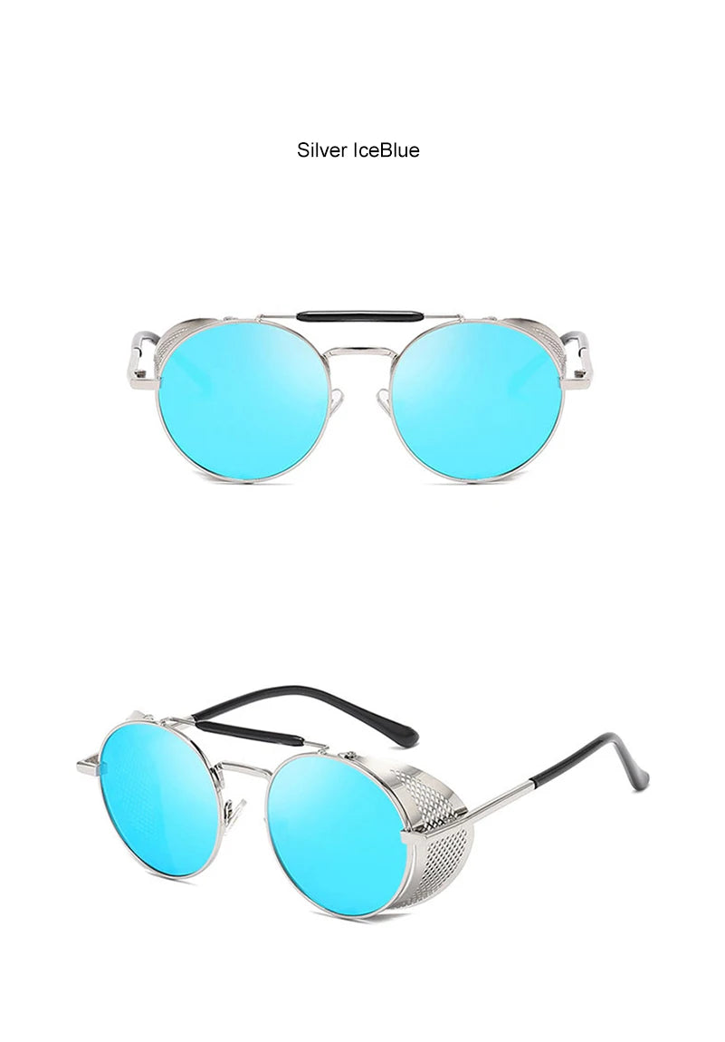 New Steampunk Retro Round Metal Sunglasses Men Women Brand Designer Glasses Metal Shields Shades Oculos De Sol UV400 Eyewear