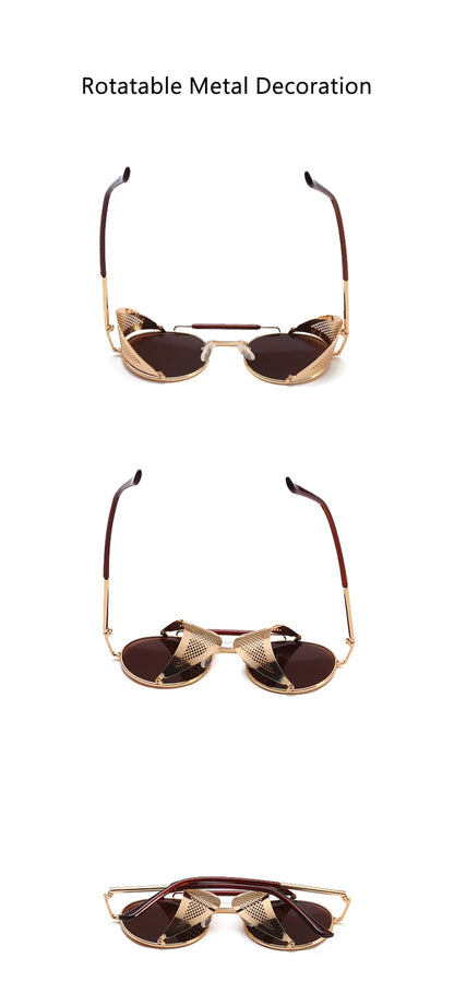 New Steampunk Retro Round Metal Sunglasses Men Women Brand Designer Glasses Metal Shields Shades Oculos De Sol UV400 Eyewear