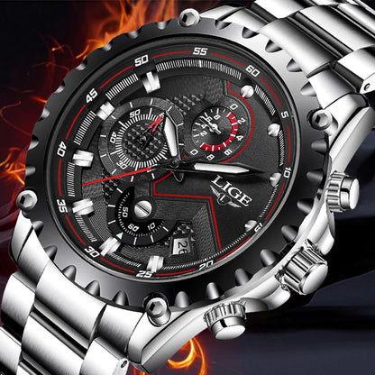 Orologio da uomo LIGE – Orologio al quarzo di tendenza, marchio di lusso, interamente in acciaio, stile professionale, impermeabile e sportivo – Fornito con scatola