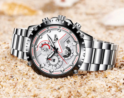 Orologio da uomo LIGE – Orologio al quarzo di tendenza, marchio di lusso, interamente in acciaio, stile professionale, impermeabile e sportivo – Fornito con scatola