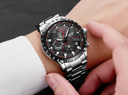 Orologio da uomo LIGE – Orologio al quarzo di tendenza, marchio di lusso, interamente in acciaio, stile professionale, impermeabile e sportivo – Fornito con scatola