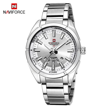 Montre pour homme NAVIFORCE, entièrement en acier, étanche, style décontracté, mouvement à quartz avec affichage de la date – Montre-bracelet de luxe pour homme, d'une marque de premier plan.