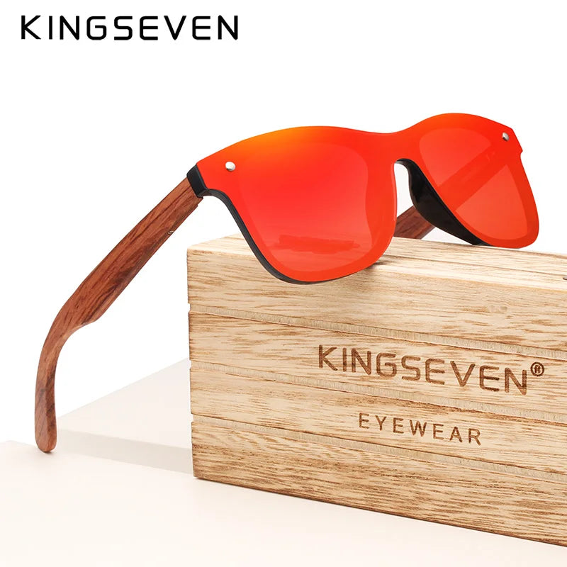 KINGSEVEN Polarized UV400 Vintage Sunglasses For Men Brand Wooden Flat Lens Square Frame Women Eye Protection Oculos Eyewear
