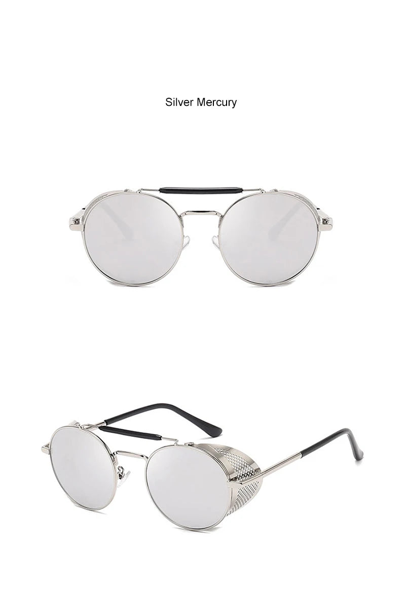 New Steampunk Retro Round Metal Sunglasses Men Women Brand Designer Glasses Metal Shields Shades Oculos De Sol UV400 Eyewear