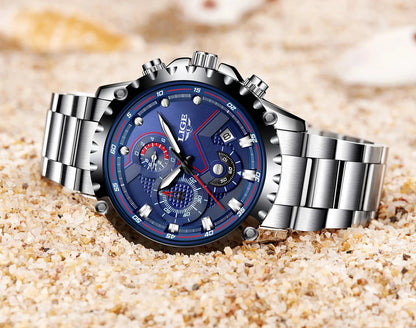 Orologio da uomo LIGE – Orologio al quarzo di tendenza, marchio di lusso, interamente in acciaio, stile professionale, impermeabile e sportivo – Fornito con scatola