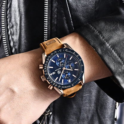 Relojes de lujo para hombre BENYAR: relojes de pulsera de cuarzo con correa de piel, resistentes al agua hasta 30 m, estilo deportivo.