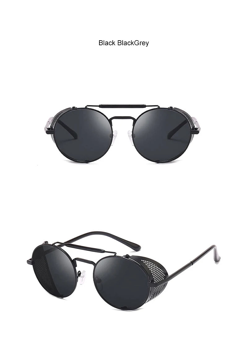 New Steampunk Retro Round Metal Sunglasses Men Women Brand Designer Glasses Metal Shields Shades Oculos De Sol UV400 Eyewear